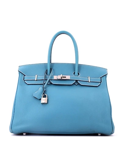 Pre-Owned HERMES Birkin 35 Handbag Blue Togo with Palladium Hardware