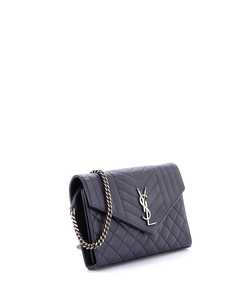 Pre-Owned Saint Laurent Medium Classic Monogram Chain Wallet Mixed Matelasse Leather