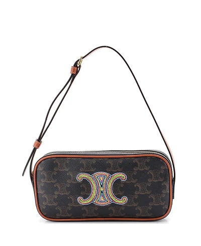Pre-Owned Celine Small Cuir Triomphe Camera Shoulder Bag Embroidered Triomphe Coated Canvas with Leather