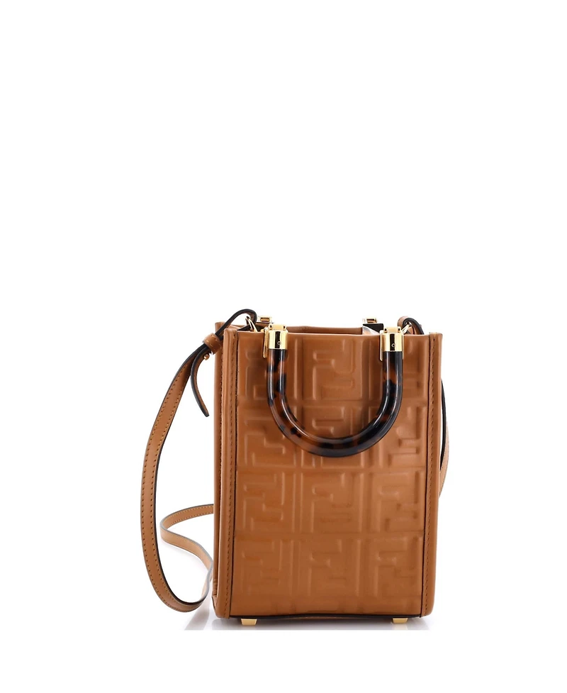 Pre-Owned Fendi Mini Sunshine Shopper Tote Zucca Embossed Leather
