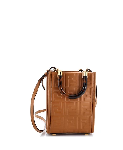 Pre-Owned Fendi Mini Sunshine Shopper Tote Zucca Embossed Leather