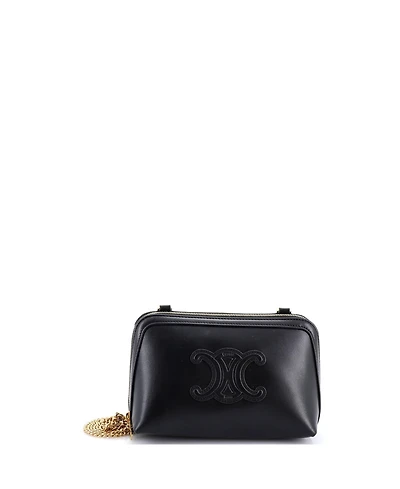 Pre-Owned Celine Cuir Triomphe Zip Around Chain Clutch Leather