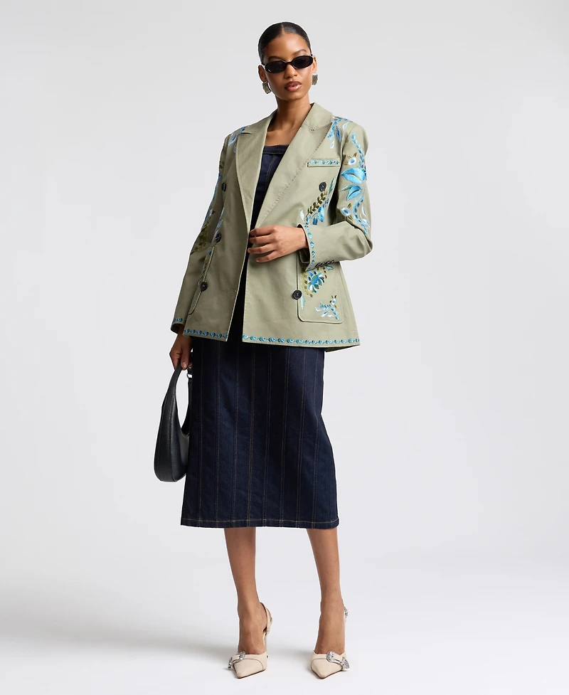 Avec Les Filles Women's Embroidered Double-Breasted Blazer
