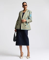 Avec Les Filles Women's Embroidered Double-Breasted Blazer