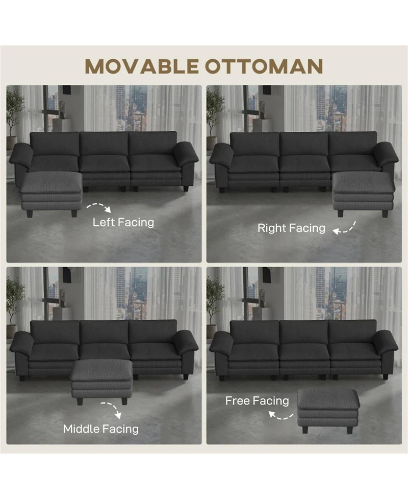 Clihome 124.4 Inch Conversation Couch L-Shaped Sectional Sofa with Removable Ottoman