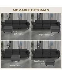 Clihome 124.4 Inch Conversation Couch L-Shaped Sectional Sofa with Removable Ottoman