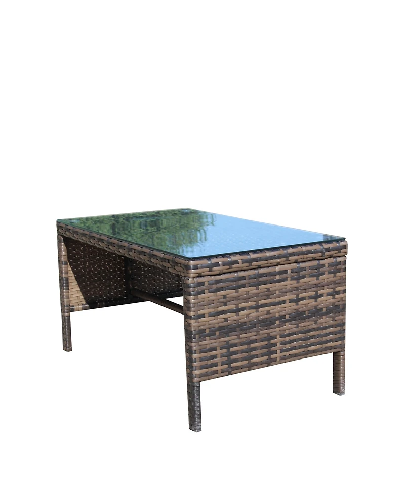 Clihome 30.75" Outdoor Patio Coffee Table Tempered Glass Top Rattan Table