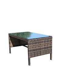 Clihome 30.75" Outdoor Patio Coffee Table Tempered Glass Top Rattan Table