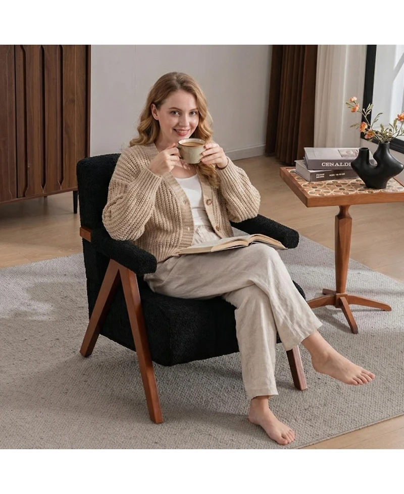 Rainsken Modern Accent Chair with Studded, Upholstered Chenille Armchair, Solid Wood Frame, for Living Room, Apartment, Bedroom