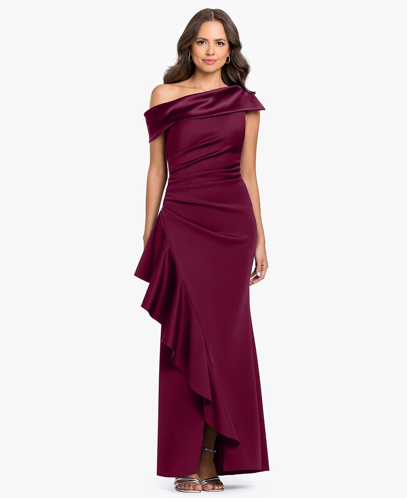 Betsy & Adam Petite Asymmetrical One-Shoulder Ruffle Gown Dress