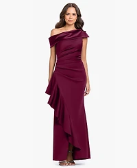 Betsy & Adam Petite Asymmetrical One-Shoulder Ruffle Gown Dress