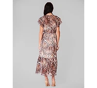 julia jordan Women's Crewneck Flutter-Sleeve Midi Dress