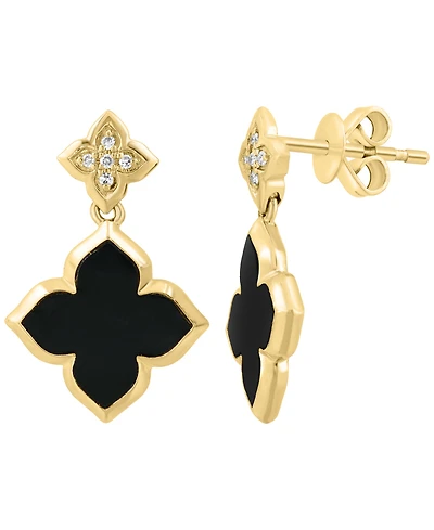Effy Collection Onyx (11mm) & Diamond (1/20 ct. t.w.) Earrings in 14k Yellow Gold