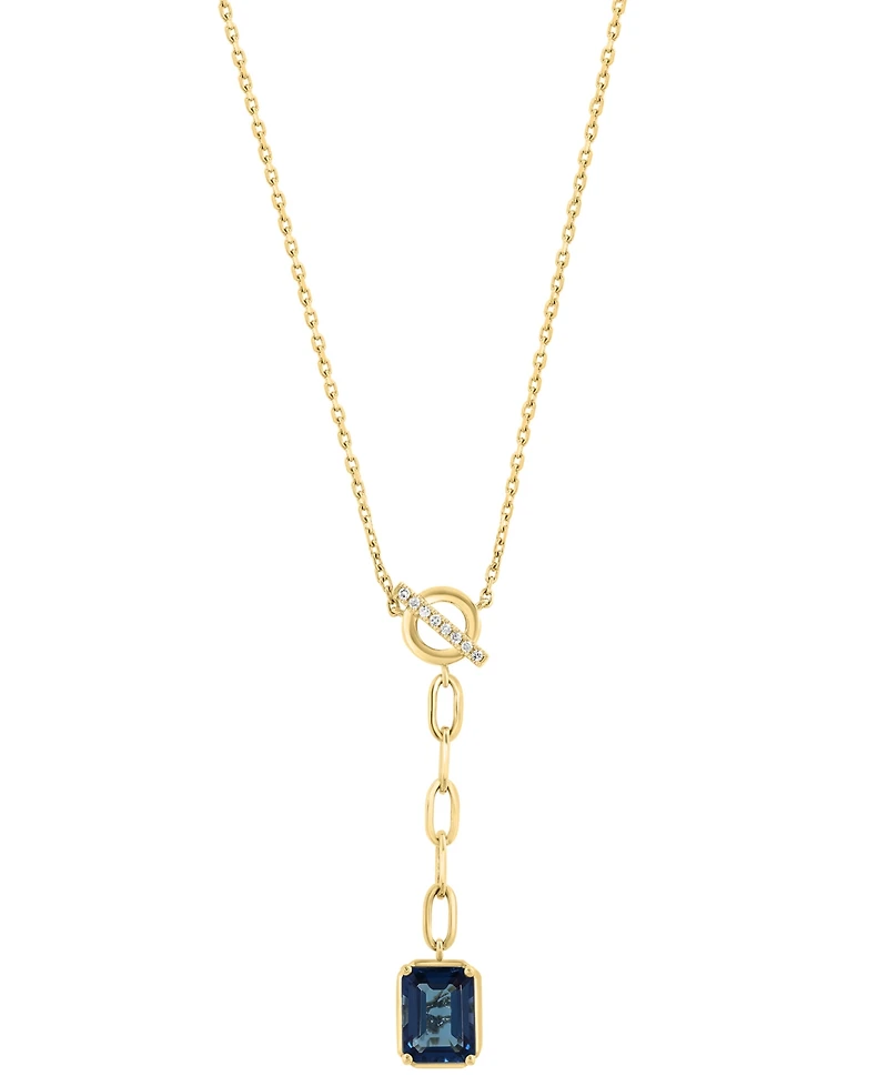 Effy Collection London Blue Topaz (1-5/8 ct. t.w.) & Diamond (1/20 ct. t.w.) Pendant Necklace in 14k Yellow Gold