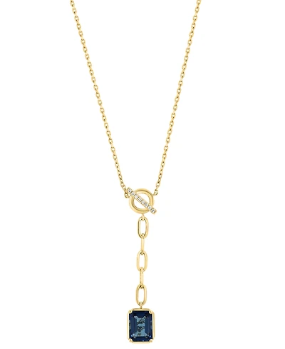 Effy Collection London Blue Topaz (1-5/8 ct. t.w.) & Diamond (1/20 ct. t.w.) Pendant Necklace in 14k Yellow Gold