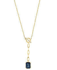 Effy Collection London Blue Topaz (1-5/8 ct. t.w.) & Diamond (1/20 ct. t.w.) Pendant Necklace in 14k Yellow Gold