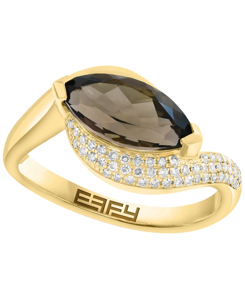 Effy Collection Smoky Quartz (1-7/8 ct. t.w.) & Brown Diamond (1/8 ct. t.w.) Ring in 14k Gold over Sterling Silver