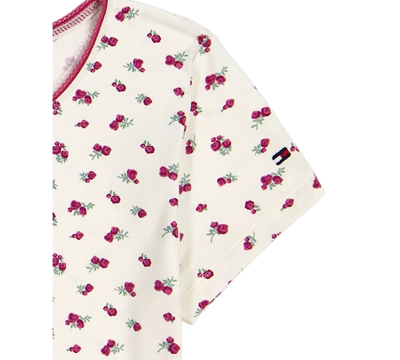 Tommy Hilfiger Girls' 7-16 Printed Henley Short-Sleeve T-Shirt