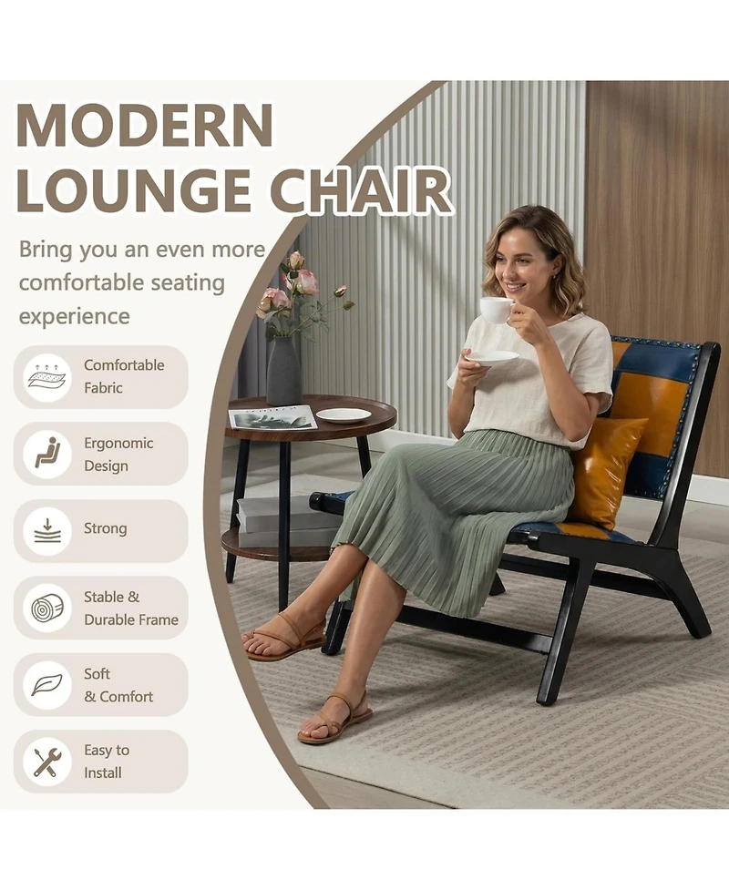 Rainsken Pu Leather Accent Chairs, Wood Frame Armless Chair, Mid Century Side Chair Indoor, for Living Room Bedroom Sunroom Outdoor