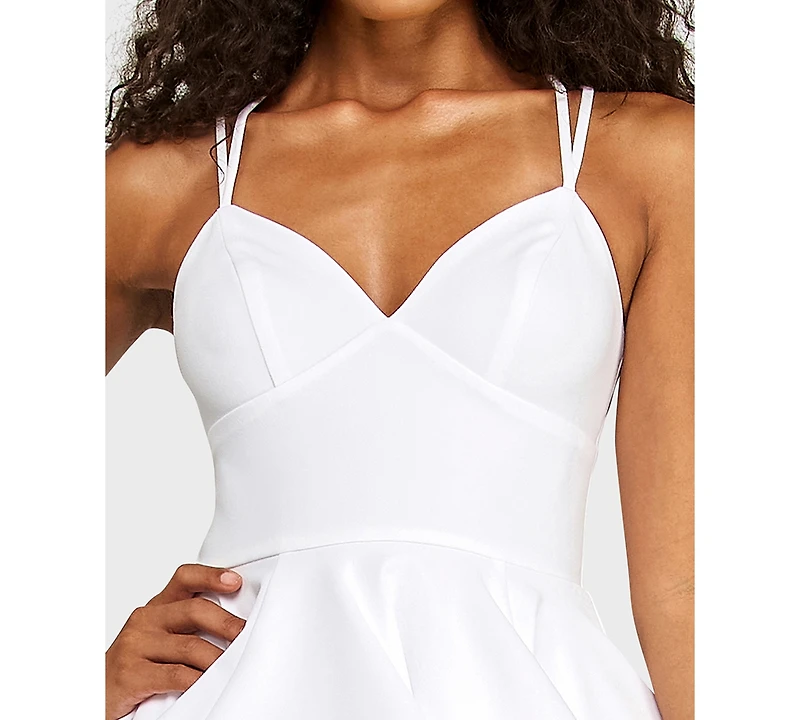 Alex & Sophia Junior's Sweetheart Neck Scuba Crepe Dress with Tiered Skirt