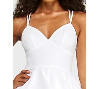 Alex & Sophia Junior's Sweetheart Neck Scuba Crepe Dress with Tiered Skirt