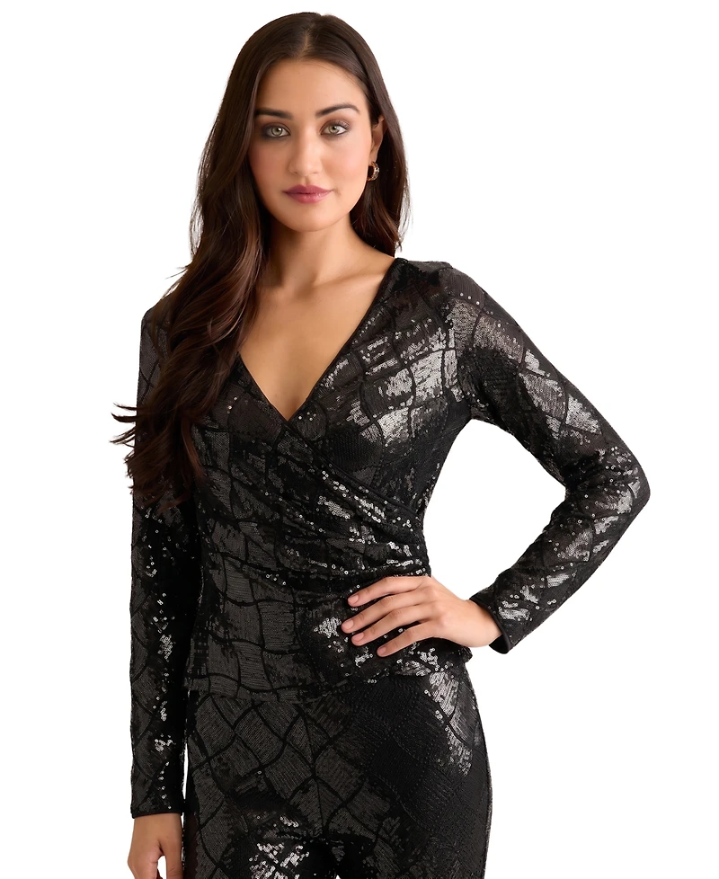 Muse Women's Long-Sleeve Sequin Wrap Top
