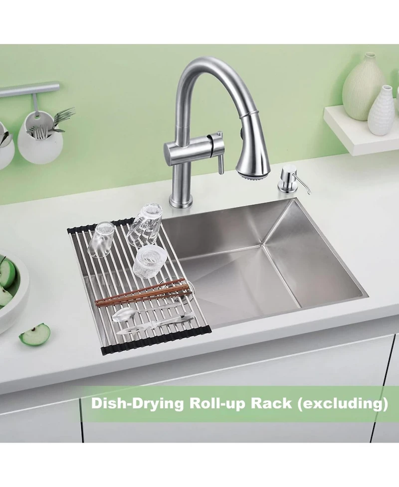 Gaomon Undermount Kitchen Sink 16 Gauge 304 Stainless Steel Single Bowl Deep Flat Bottom with Grid and Drain Kit