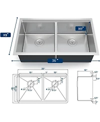 Gaomon Undermount Double Bowl Kitchen Sink 10 In Deep 16 Gauge 304 Stainless Steel Workstation Sink with Bottom Grid and Drain
