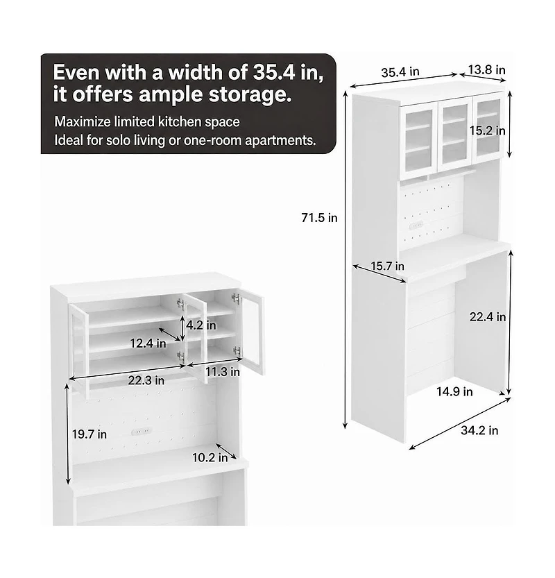 gaomon H Kitchen Cabinet with Trash Can Storage – Trash Can Cabinet with Microwave Stand, 35.4" Wide Kitchen Pantry for Dining Room