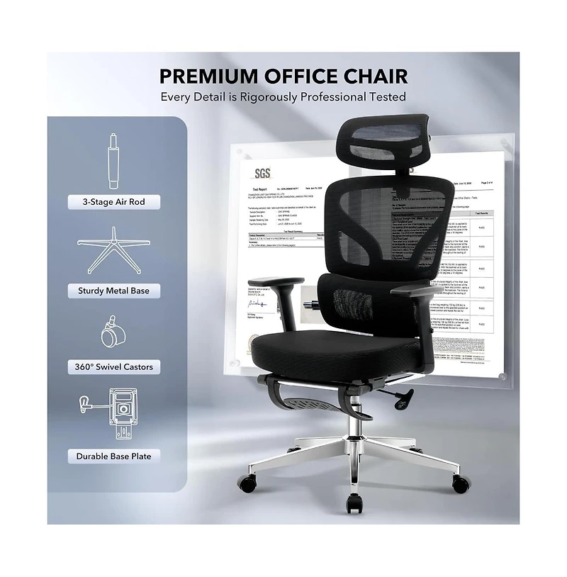 Gaomon Ergonomic Mesh Office Chair with 3D Adjustable Headrest Armrest and Retractable Footrest