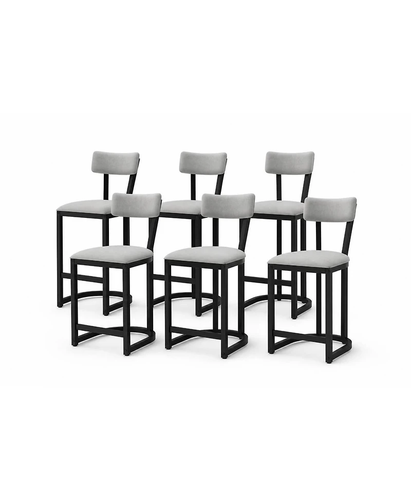 homfan Set of 6 Counter Height Bar Stools - Curved Back Metal Frame Island Chairs, Upholstered Modern Tall Barstools for Kitchen or Dining Room
