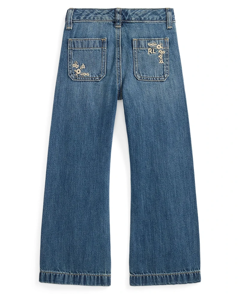 Polo Ralph Lauren Girls' 2T-6X Embroidered Flared Cotton Denim Jeans