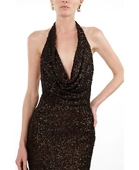 Nocturne Women's Off-Shoulder Sequin Embellished Maxi Dress