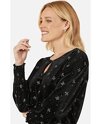 Yumi Women's Sparkle Bow Print Velvet Top