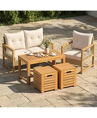 Yiortwo 3-Piece Acacia Wood Patio Coffee Table Set with Storage Stools
