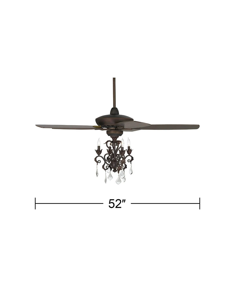 Casa Vieja 52 inch Indoor Ceiling Fan with Light Led Dimmable Remote Crystal Chandelier
