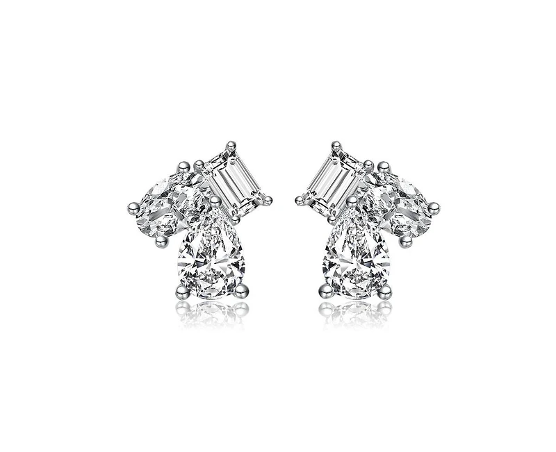 Rachel Glauber Dainty White Gold Plated Multi-Shape Cz Stud Earrings