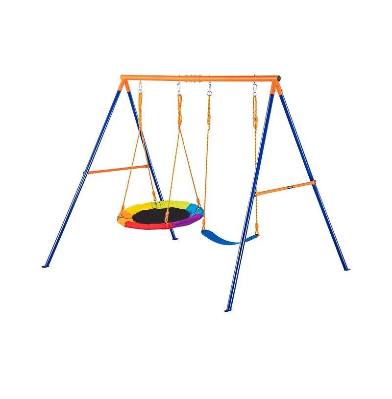 Sugift Backyard A-Frame Swing Set with Saucer and Belt Seats 440 lb Capacity