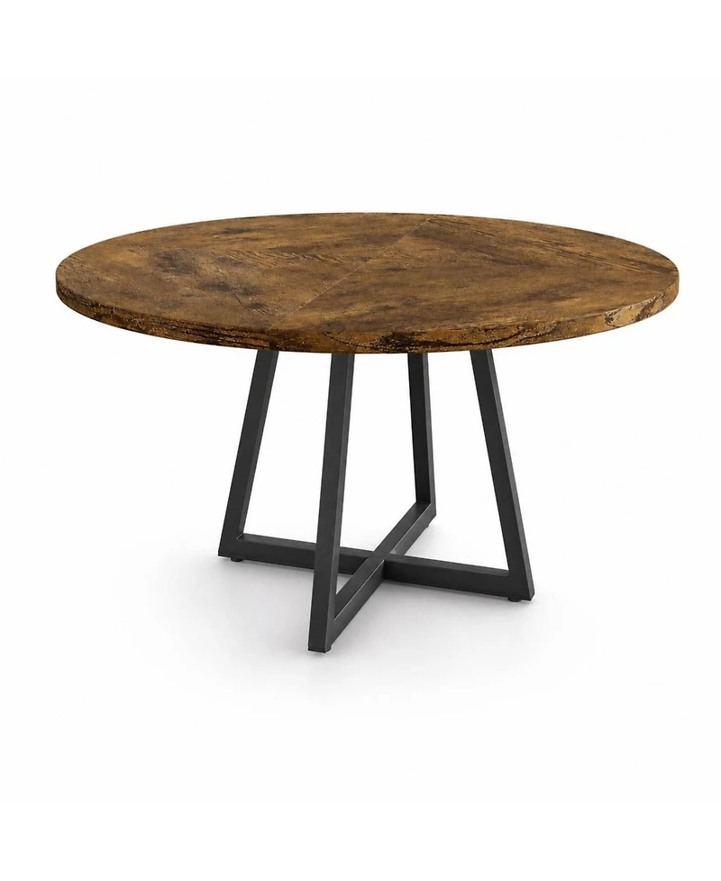 homfan Round Dining Table for 4-6, Industrial Circle Kitchen Table with Metal Pedestal Base