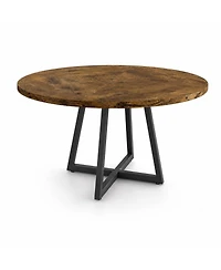homfan Round Dining Table for 4-6, Industrial Circle Kitchen Table with Metal Pedestal Base
