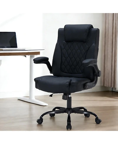 homfan Leather Executive Office Chair with Wheels, Adjustable Lumbar Support, Flip-Up Arms and Tilt Lock