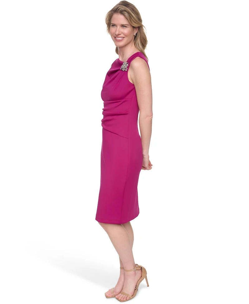 Jessica Howard Sleeveless Asymmetrical Neck Cocktail Dress with Tucks