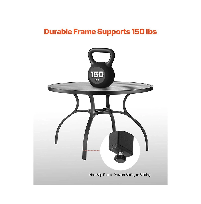 Sugift Outdoor Patio Dining Round Table Metal Steel Slat Patio Table