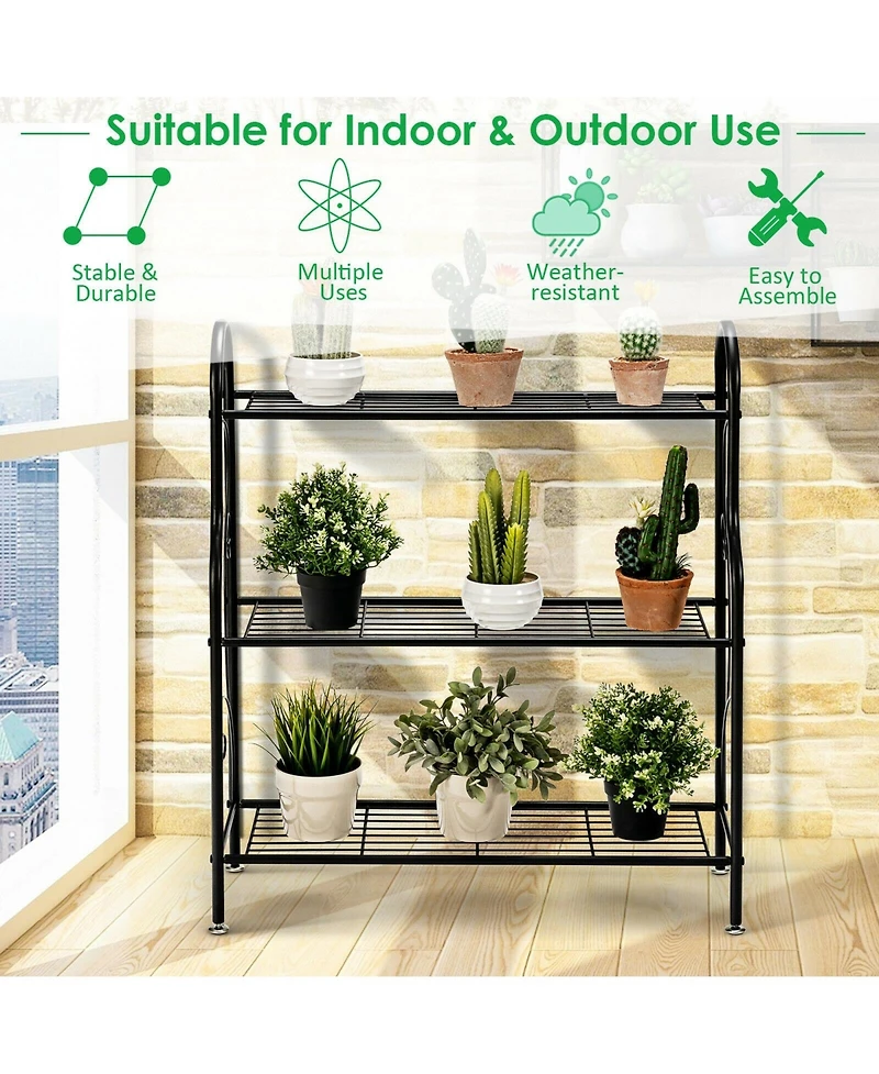 Sugift 3 Tier Scrollwork Designed Metal Plant Stand with Powder Coated Finish