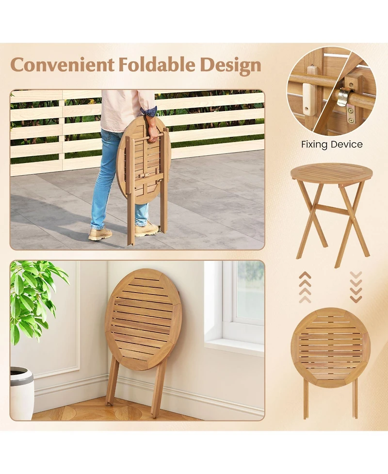 Sugift Outdoor Side Table with Slatted Tabletop and X-Shaped Structure