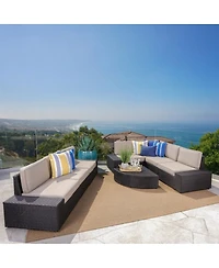 Asagikoiai Pe Rattan Outdoor Modular Sectional Sofa Set with Table and Cushions