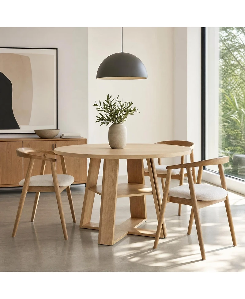 homfan Round Dining Table for 2-4, Pedestal Base with Storage Shelf, Space-Saving for Apartment