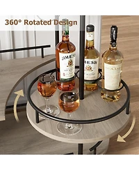 homfan 3-Tier Bar Cart on Wheels, Mobile Serving Cart with Wine Rack and Glass Holder