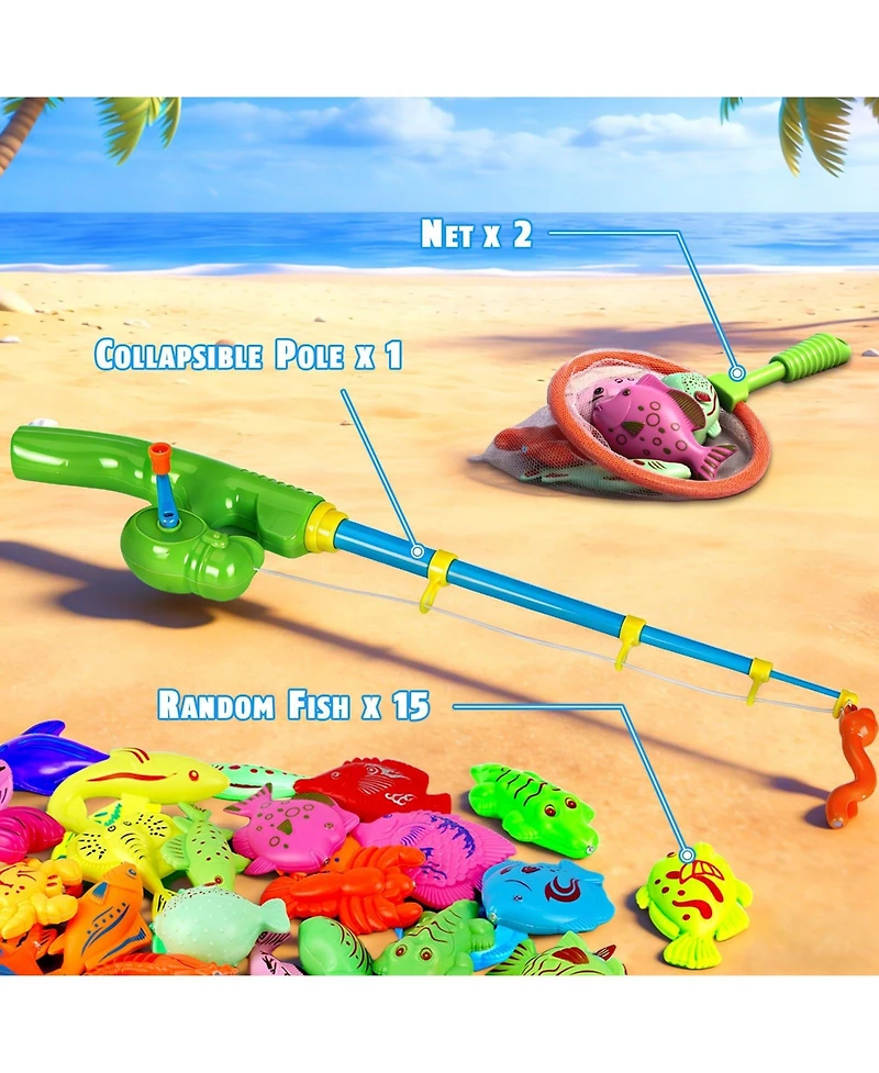 Gnuadz 15 Fishes Fishing Game Set Water Table Bath Toy Pole Rod Net Floating Fish Toddler Kids Gift