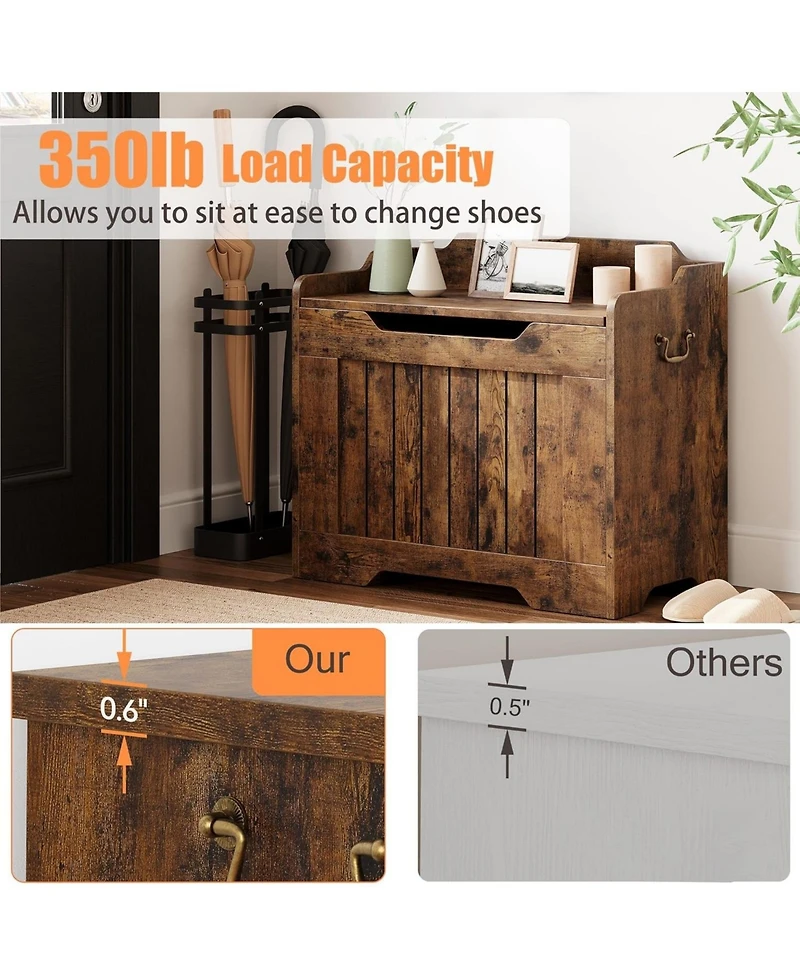 homfan Storage Chest and Toy Box with Safety Hinge, 350LBS Capacity, Entryway Bench for Living Room Playroom